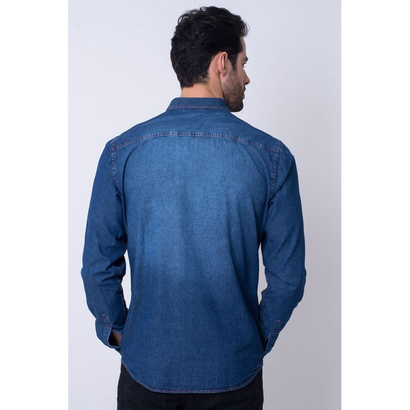 Camisa Slim Jeans ML Azul Escuro