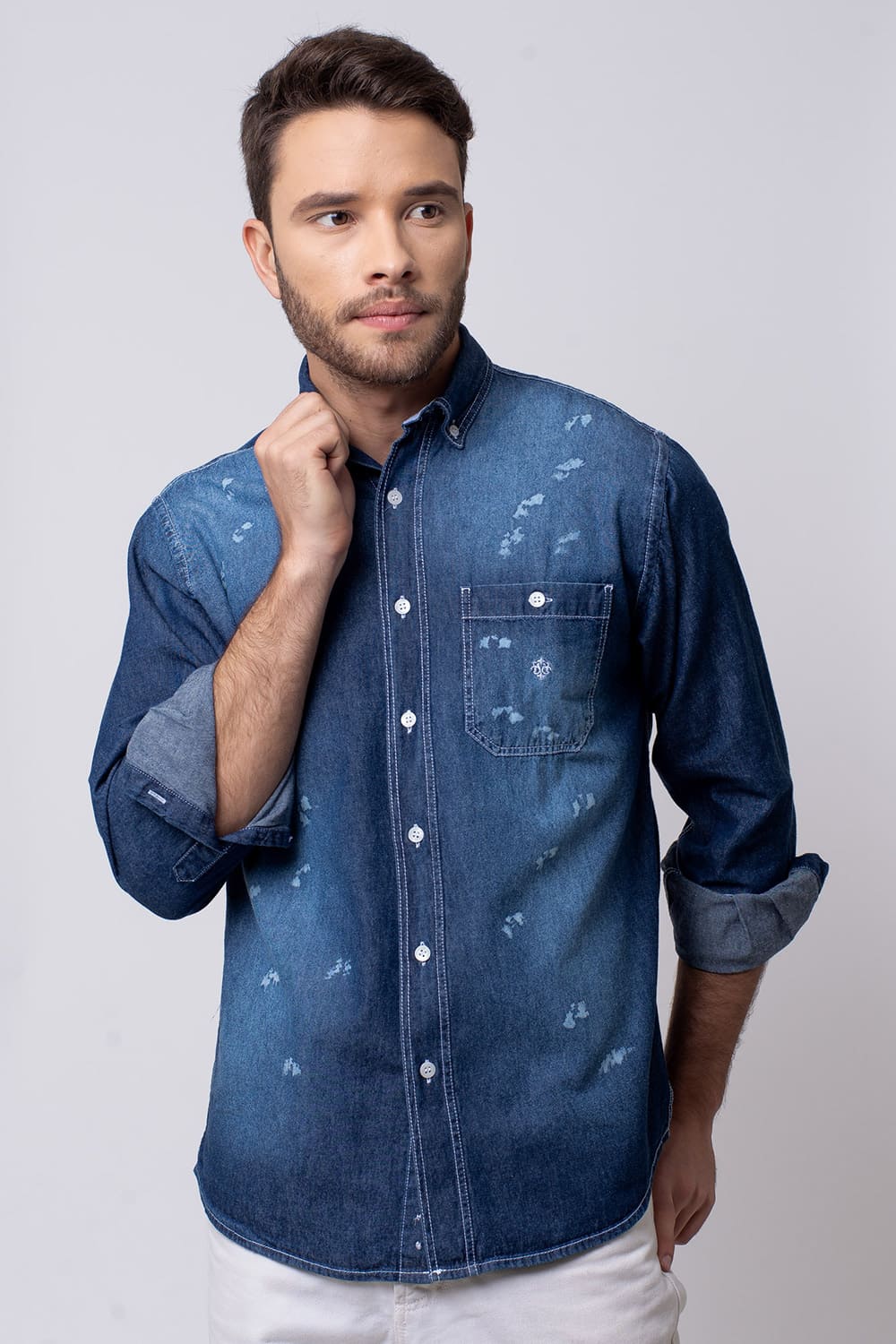 Camisa Jeans ML Azul Escuro