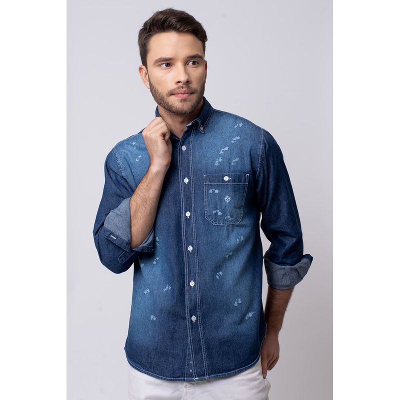 Camisa Jeans ML Azul Escuro