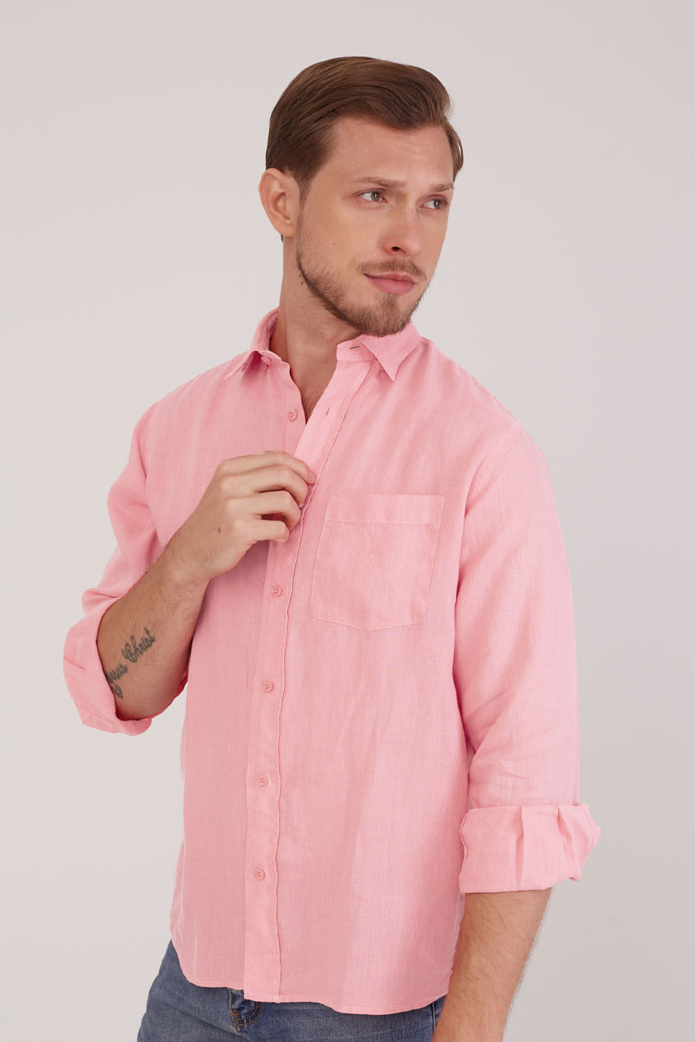 Camisa Puro Linho ML Rosa