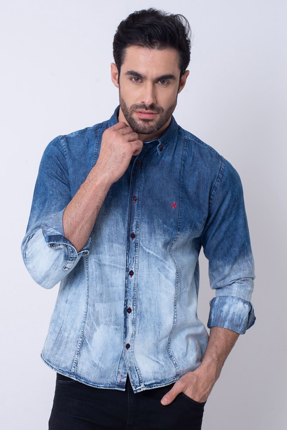 Camisa Slim Jeans ML Azul Escuro