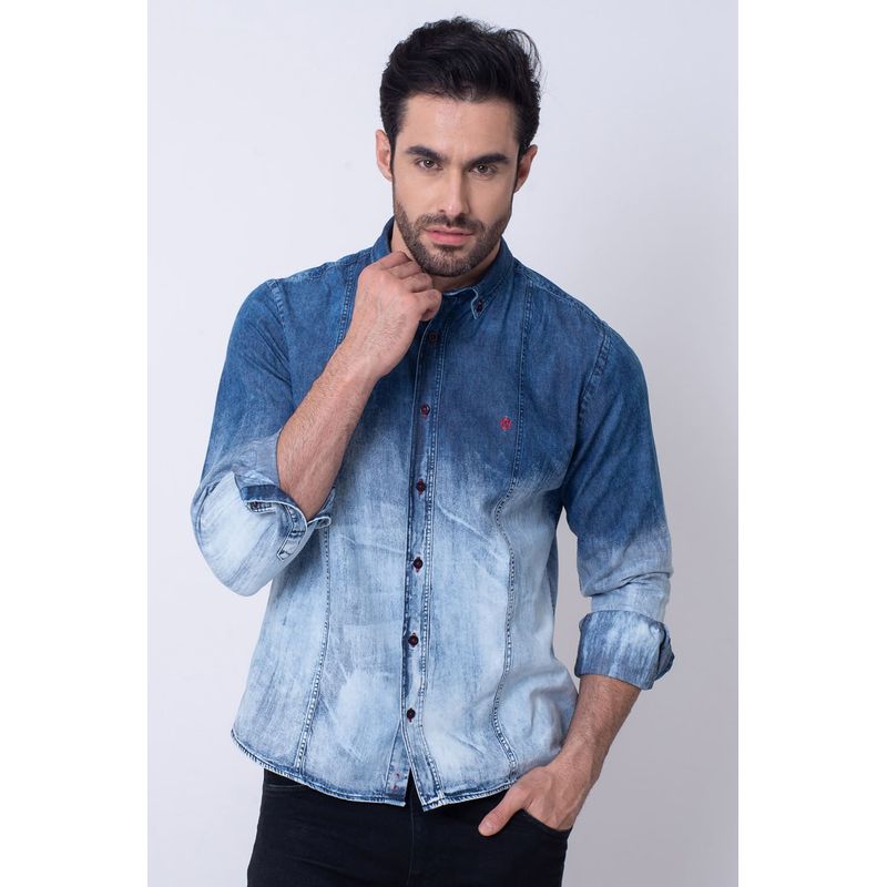 Camisa Slim Jeans ML Azul Escuro