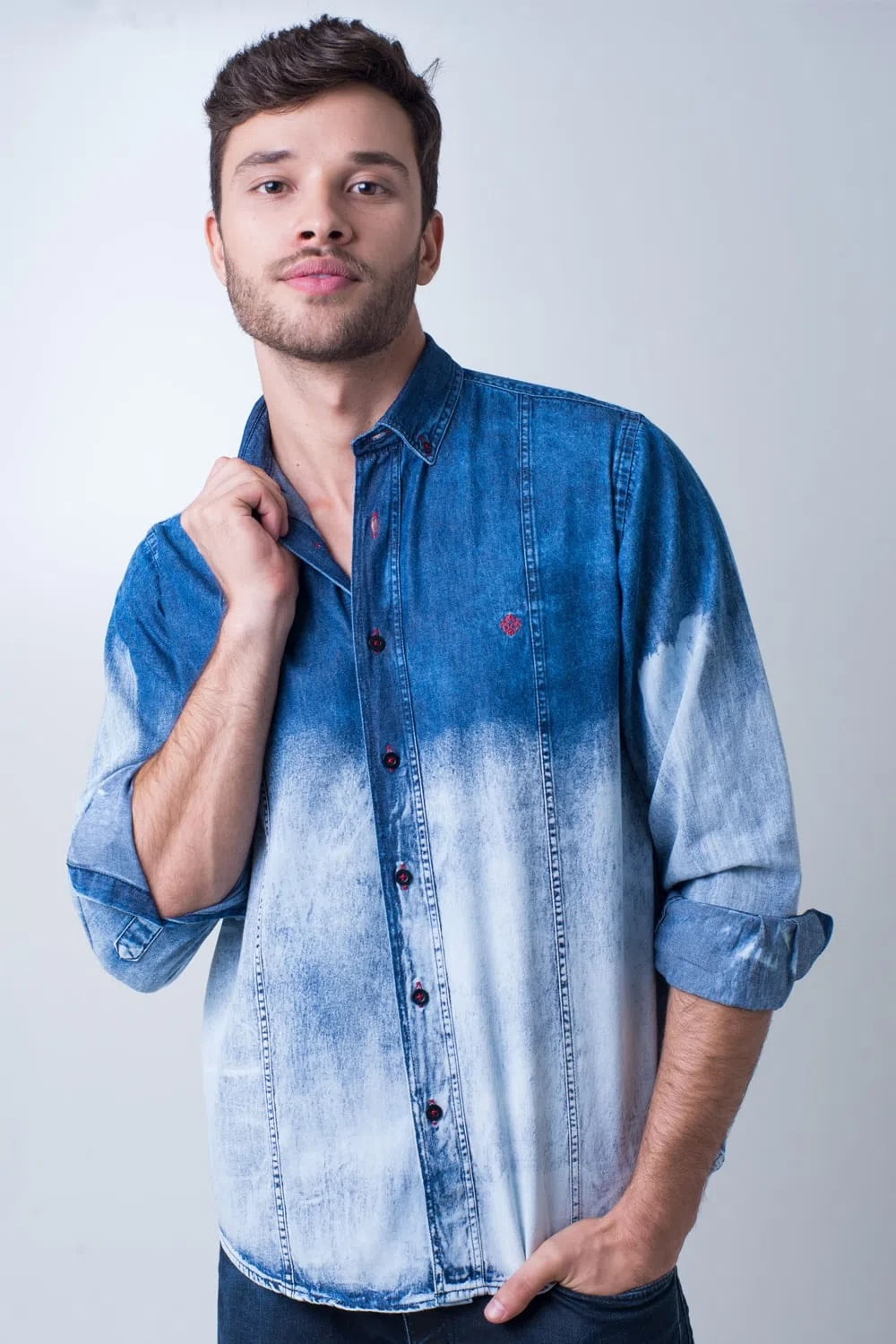 Camisa Jeans ML Azul Escuro