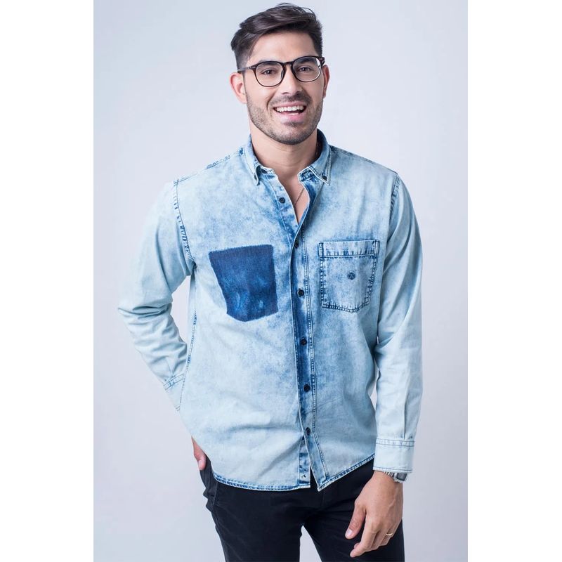 Camisa Jeans ML Azul Escuro