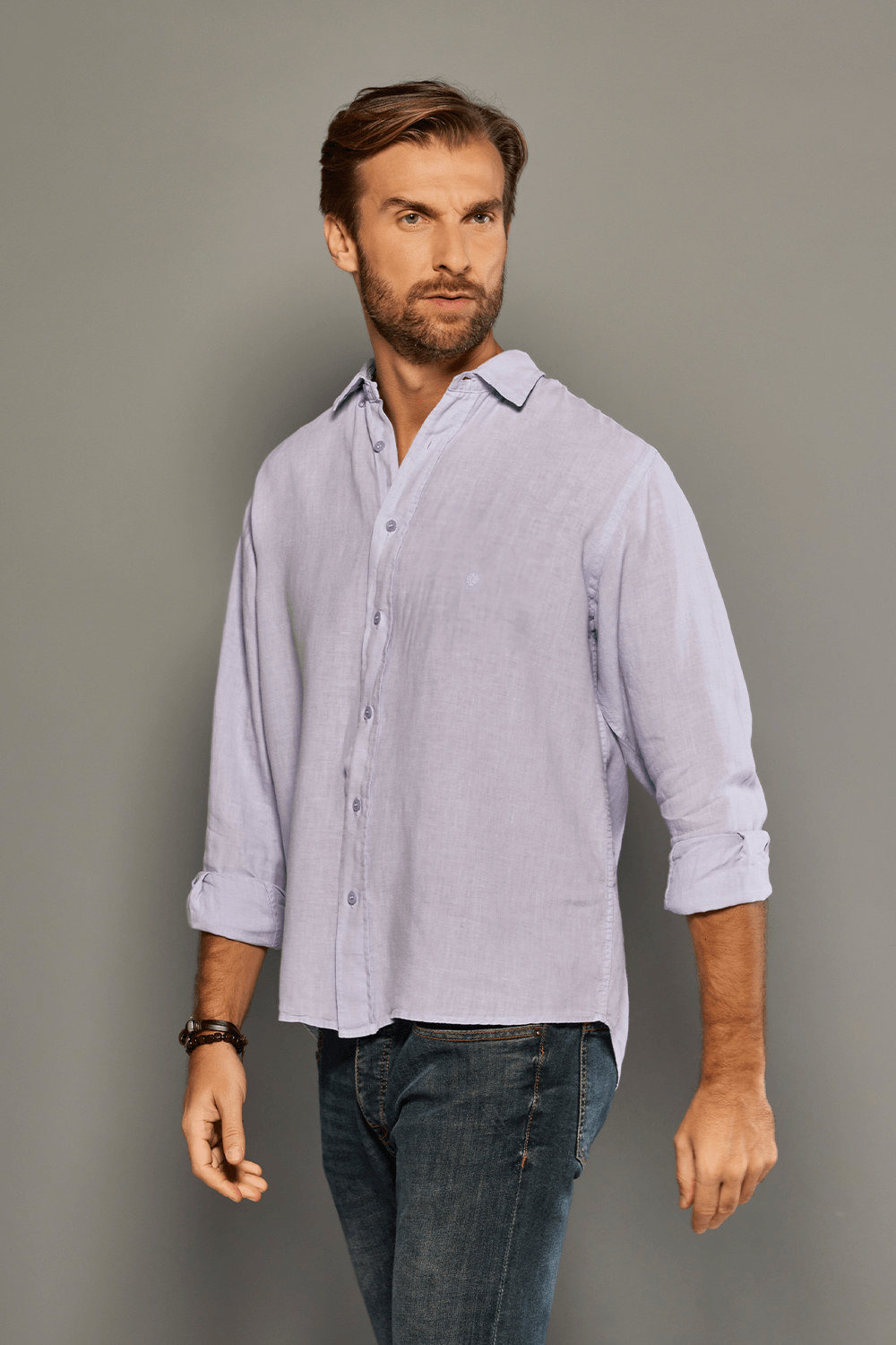 Camisa Slim Linho Tinturado ML Lilás