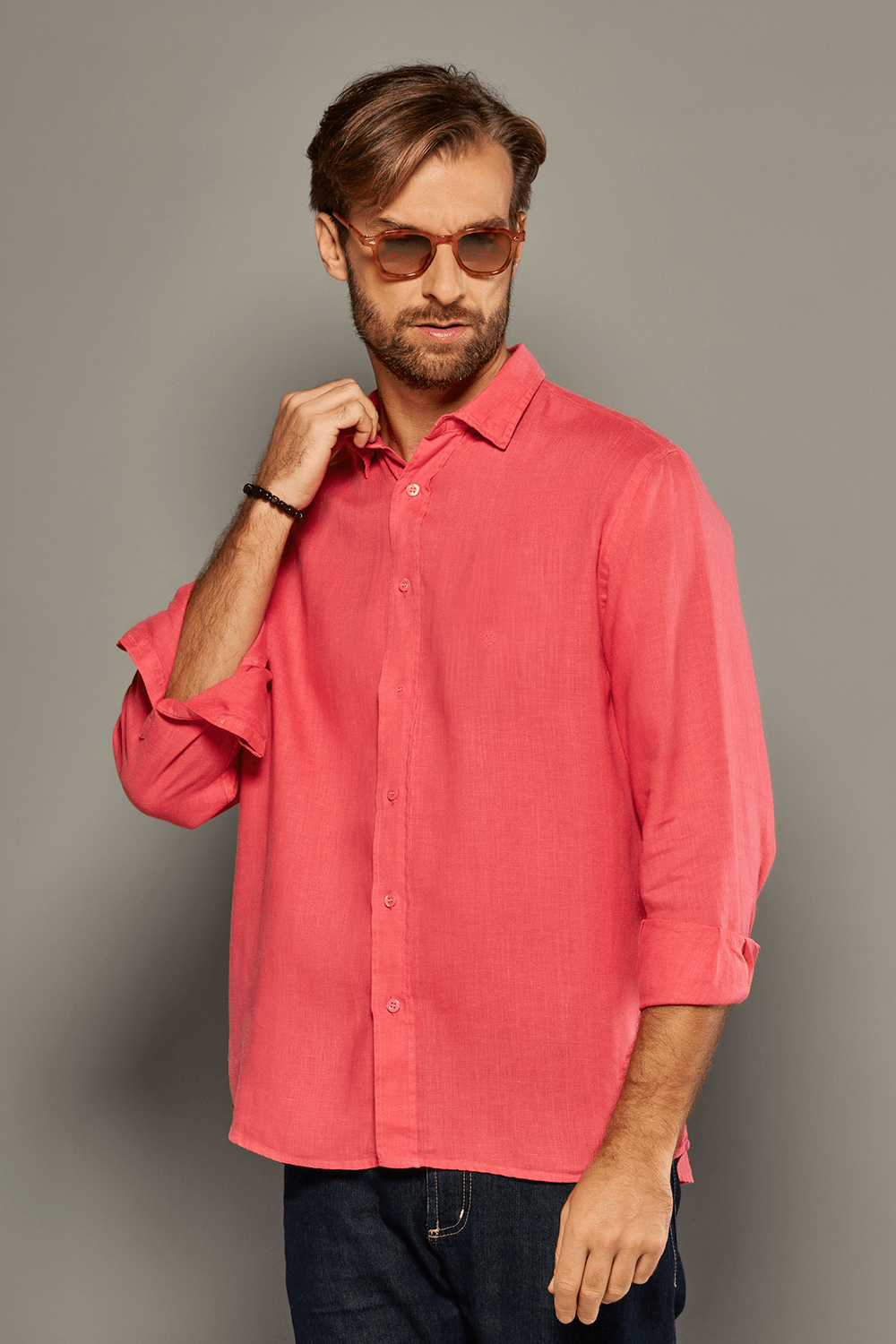 Camisa Slim Linho Tinturado ML Salmão