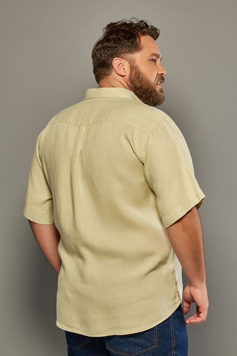 Camisa em Puro Linho Tinturado MC Creme