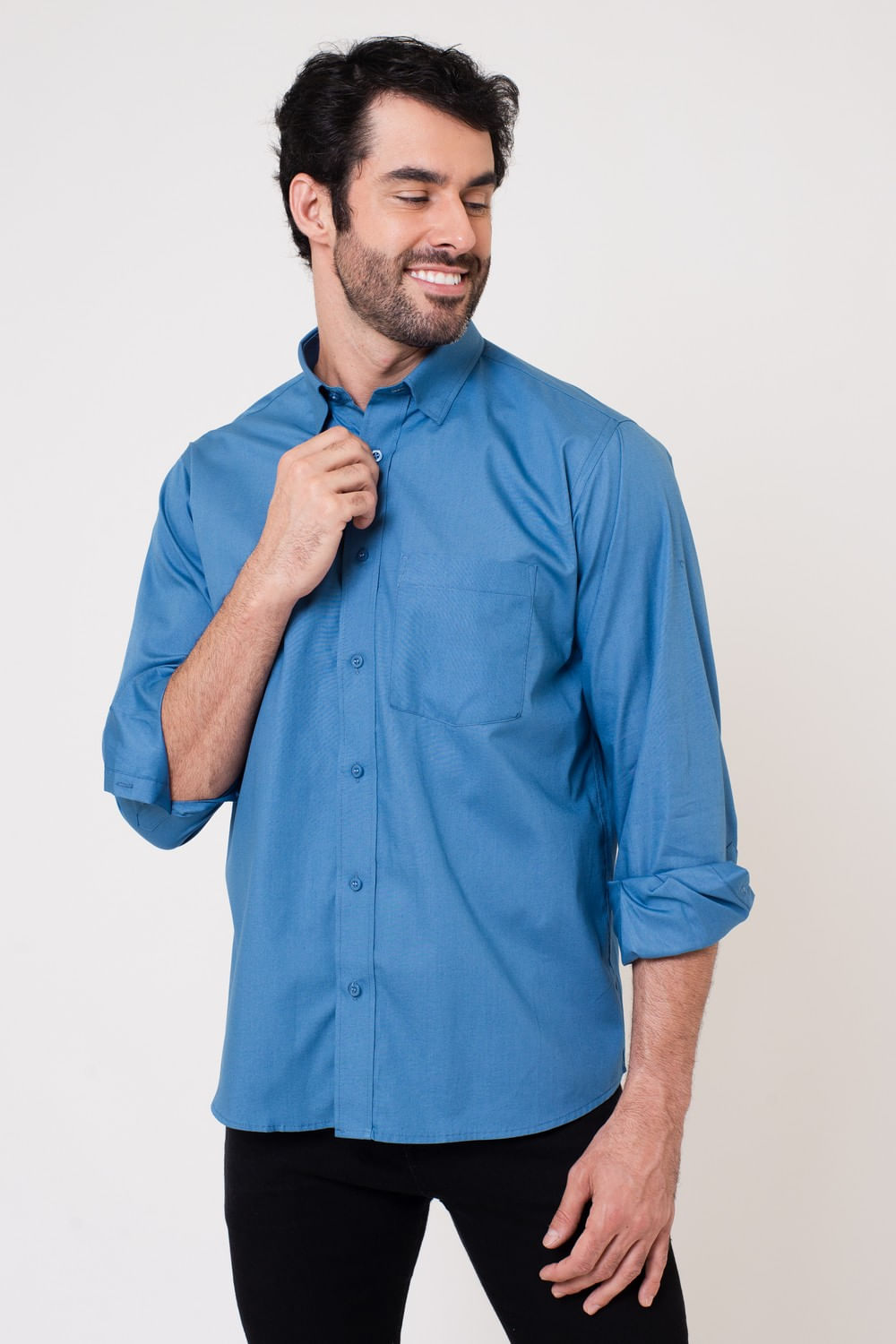 Camisa Algodão ML Azul Médio