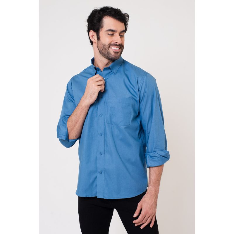 Camisa Algodão ML Azul Médio