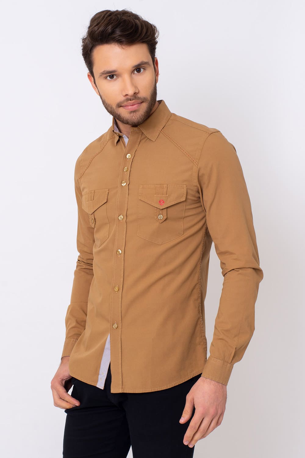 Camisa Slim Algodão ML Verde Escuro