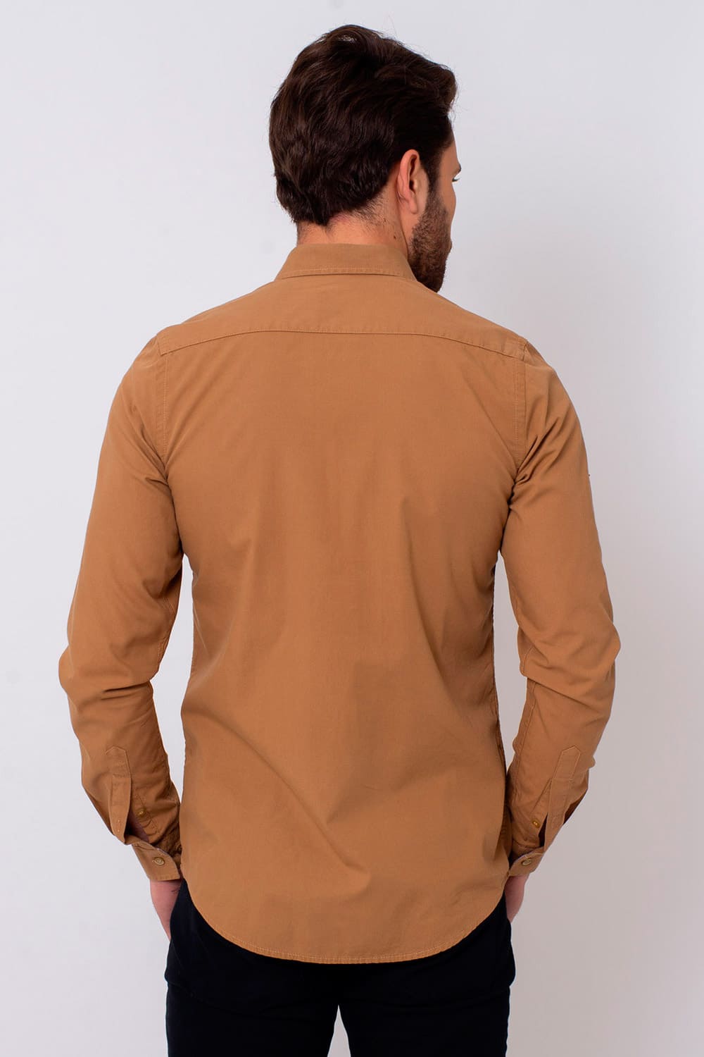 Camisa Slim Algodão ML Verde Escuro