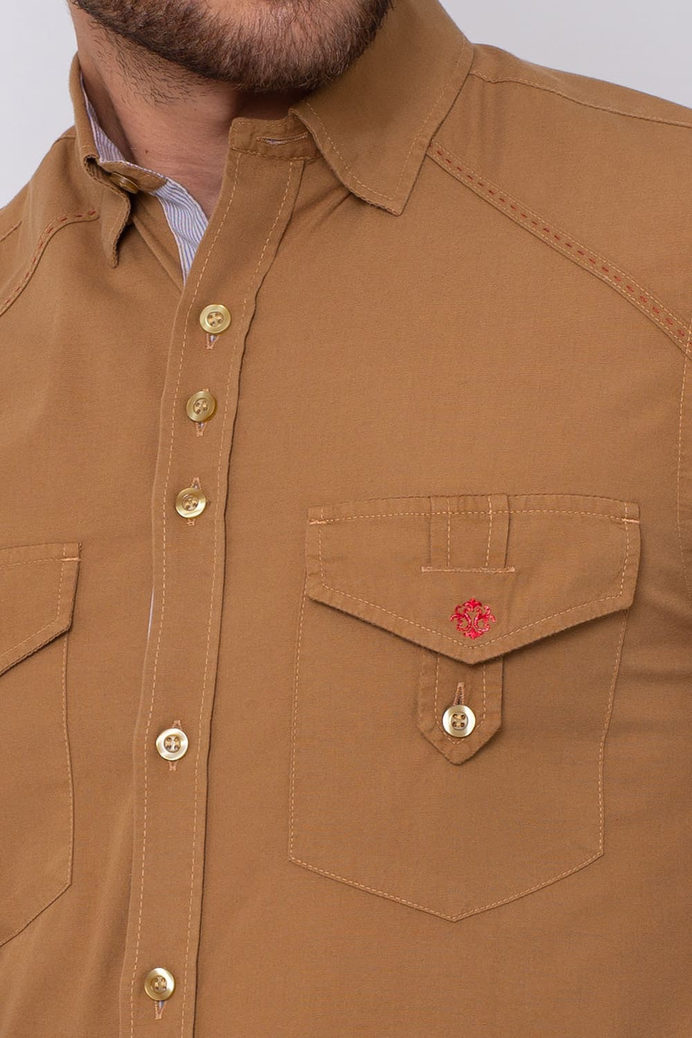 Camisa Slim Algodão ML Verde Escuro