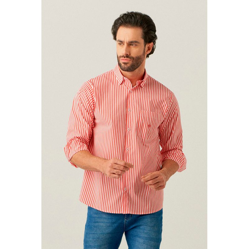 Camisa Listrada Algodão c/ Elastano ML Vermelho