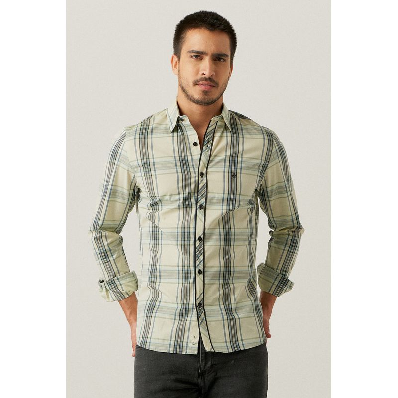 Camisa Slim Xadrez Algodão ML Creme