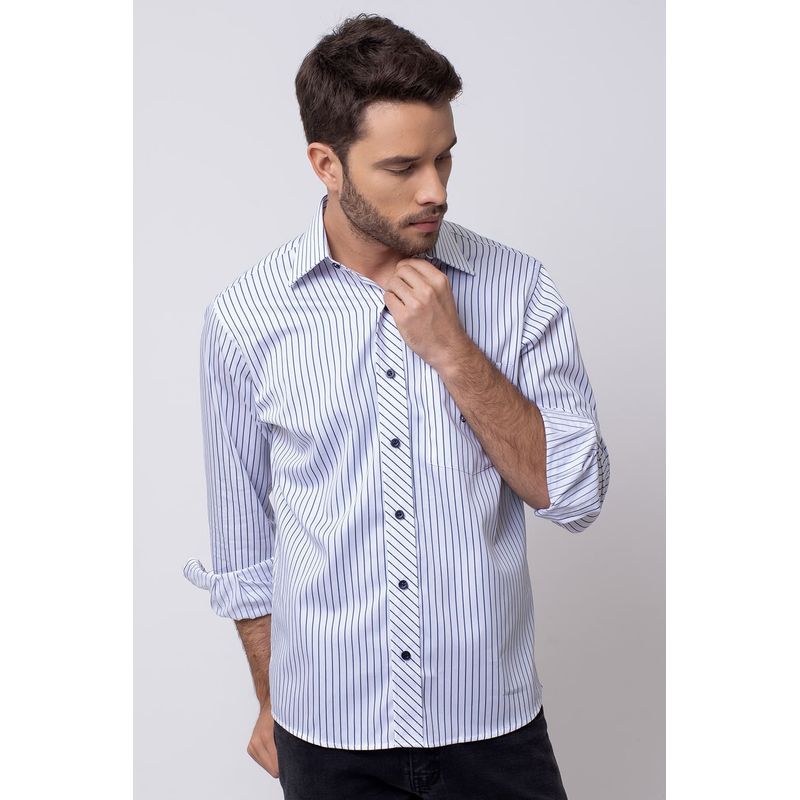 Camisa Listrada Algodão Fio 80 ML Azul Claro