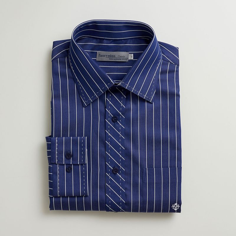 Camisa Listrada Algodão Fio 80 ML Azul Escuro