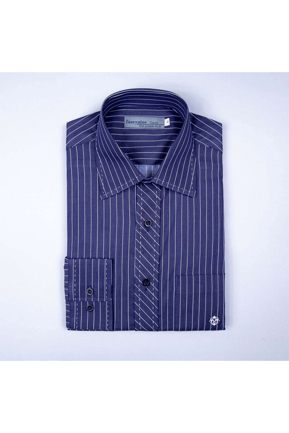 Camisa Listrada Algodão Fio 80 ML Azul Escuro