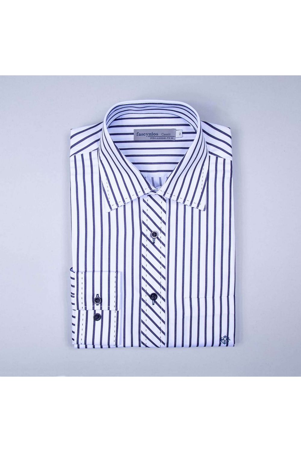 Camisa Listrada Algodão Fio 80 ML Branco