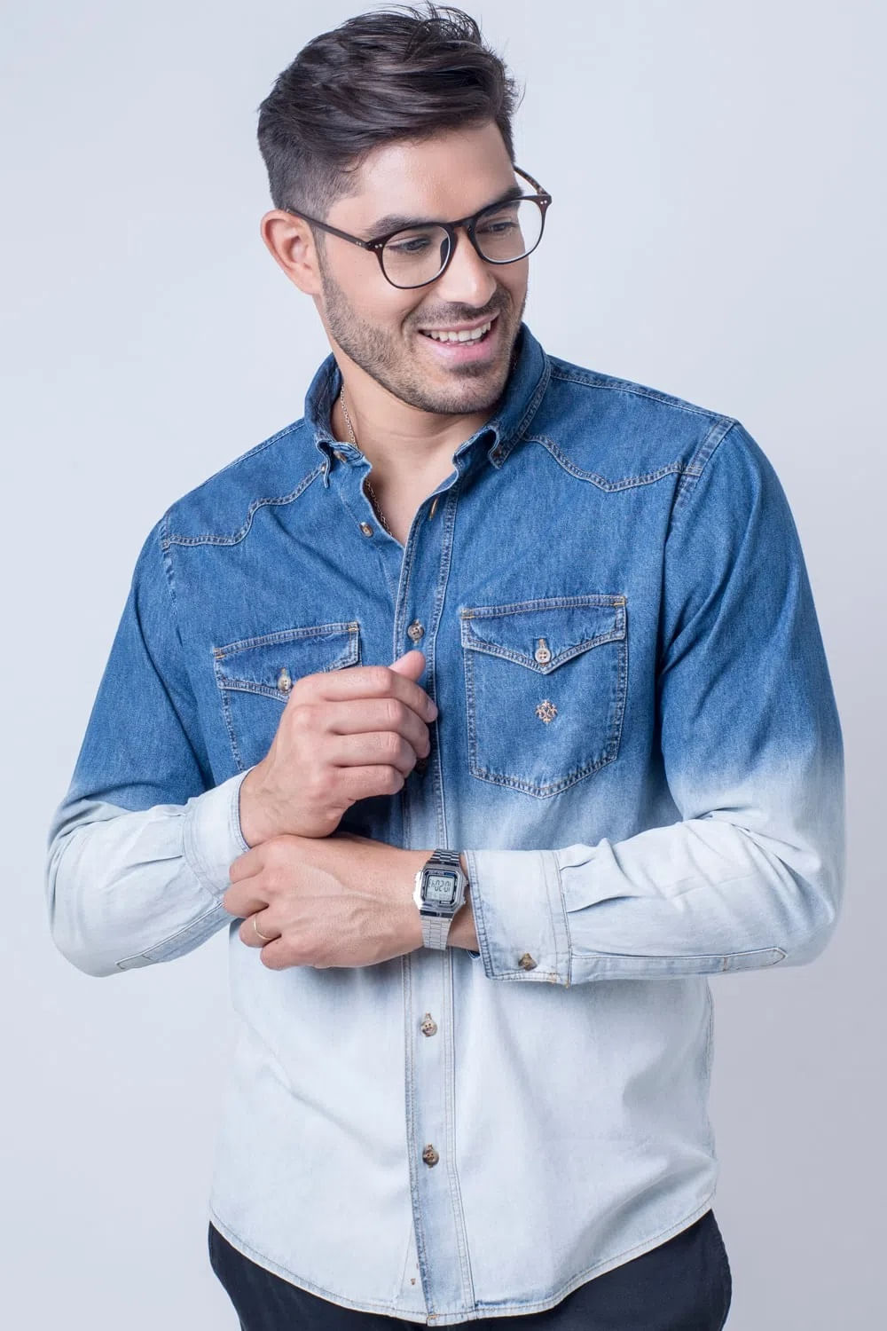 Camisa Jeans ML Azul Escuro