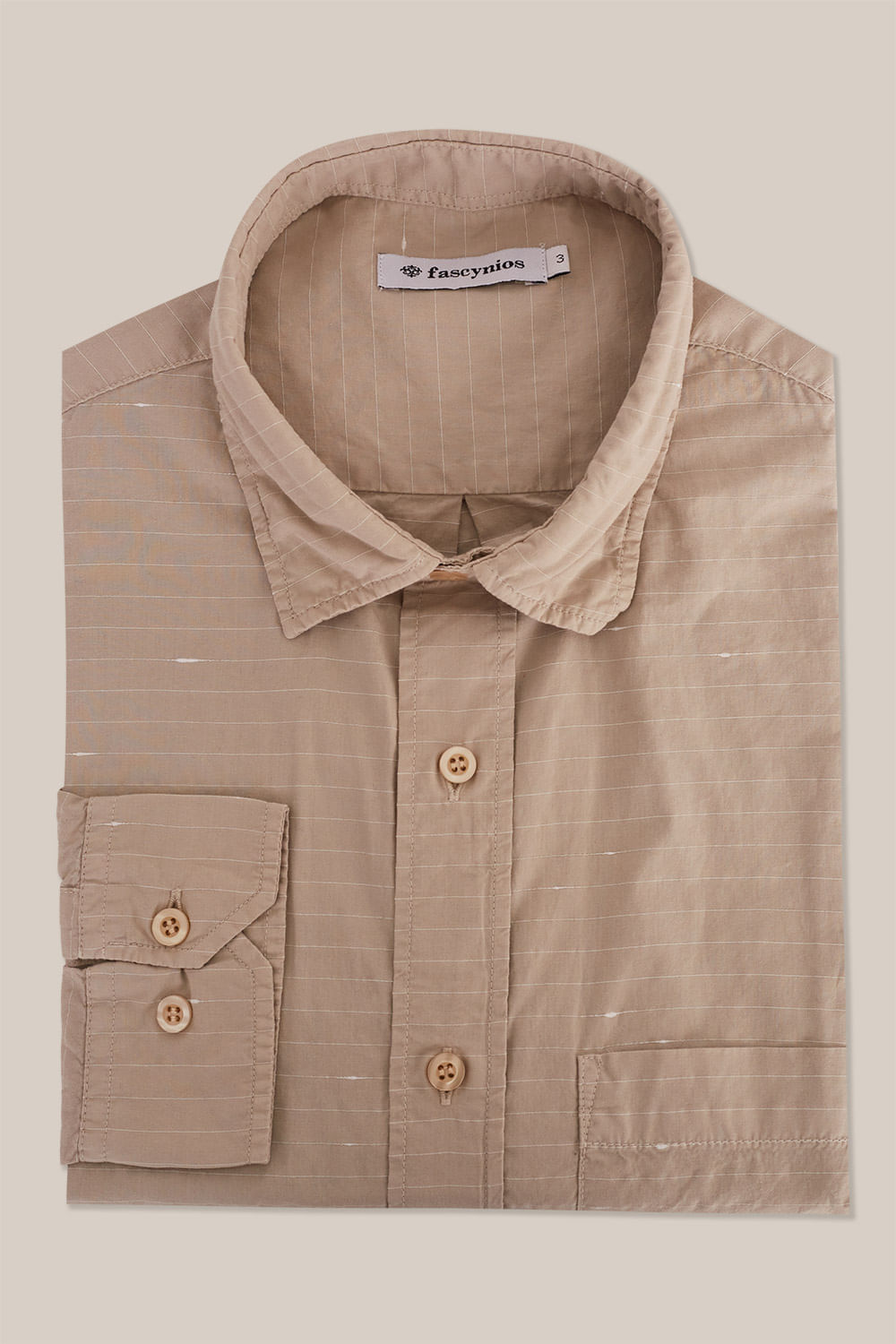 Camisa Maquinetada Algodão com Elastano ML Bege