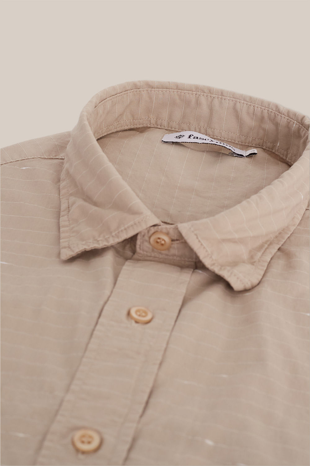 Camisa Maquinetada Algodão com Elastano ML Bege