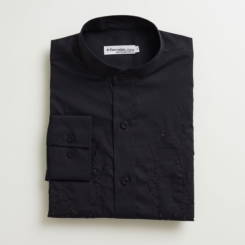 Camisa Bordada Algodão Fio 60 ML Preto