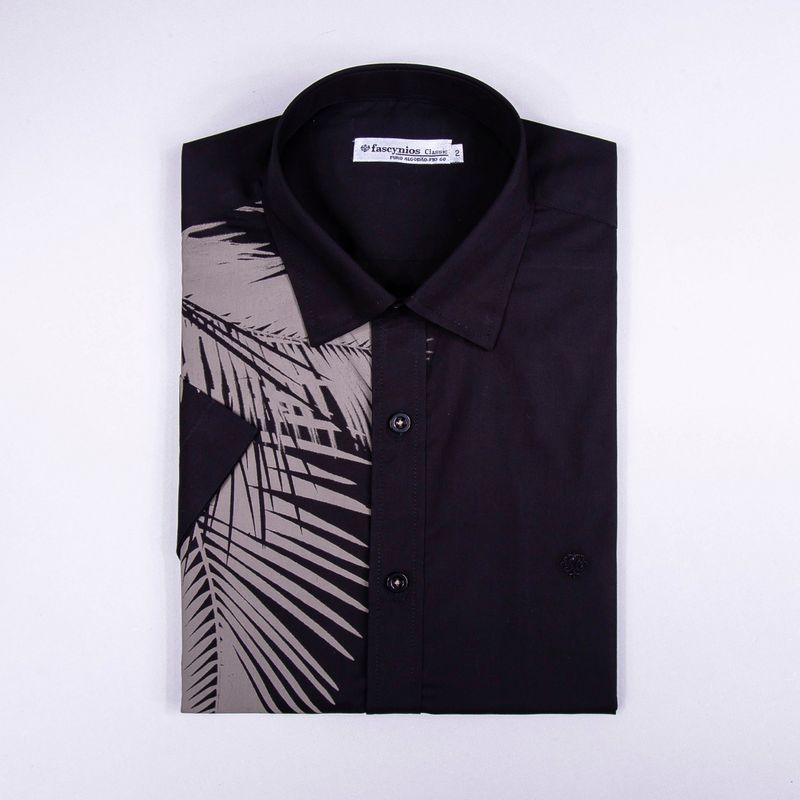 Camisa Estampa Localizada Algodão Fio 60 Preto