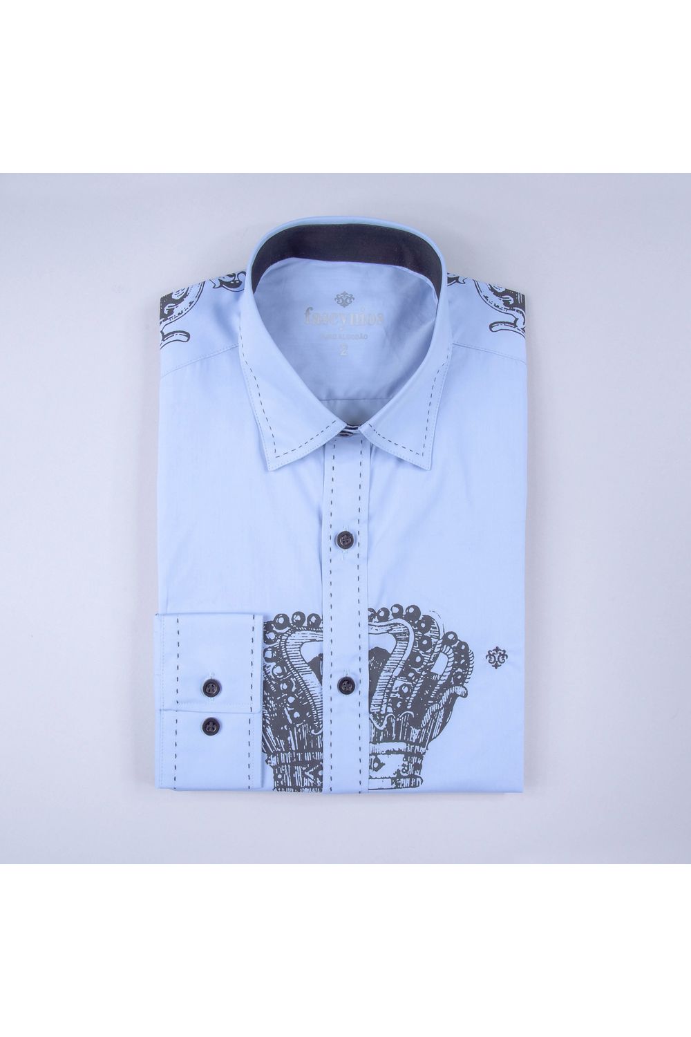 Camisa Estampa Localizada Algodão ML Azul Médio