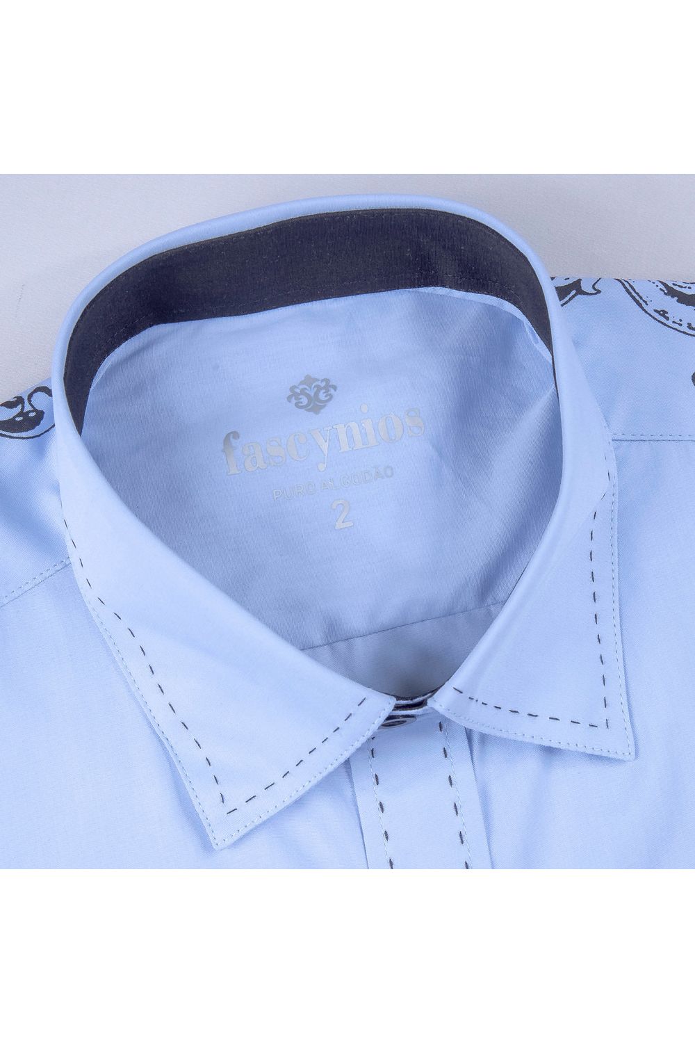 Camisa Estampa Localizada Algodão ML Azul Médio