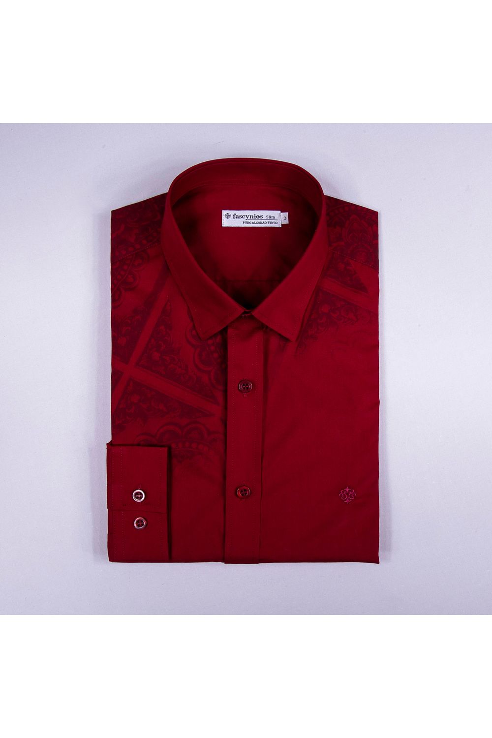 Camisa Slim Estampa Localizada Algodão ML Bordo