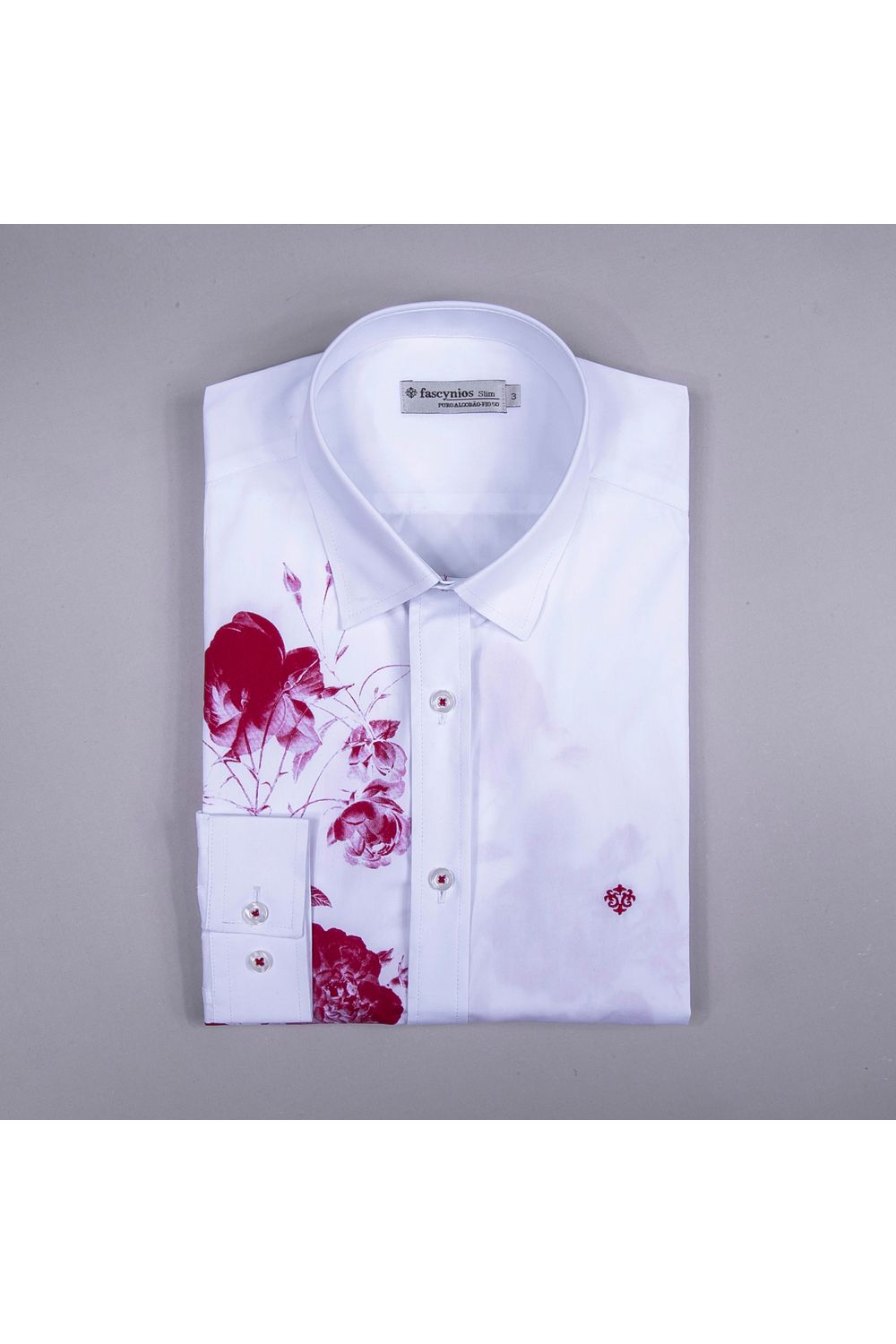 Camisa Slim Estampa Localizada Algodão ML Branco