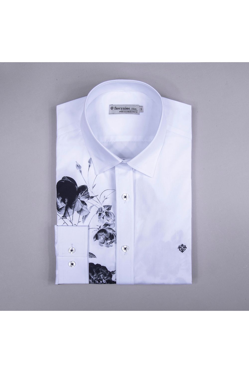 Camisa Slim Estampa Localizada Algodão ML Branco