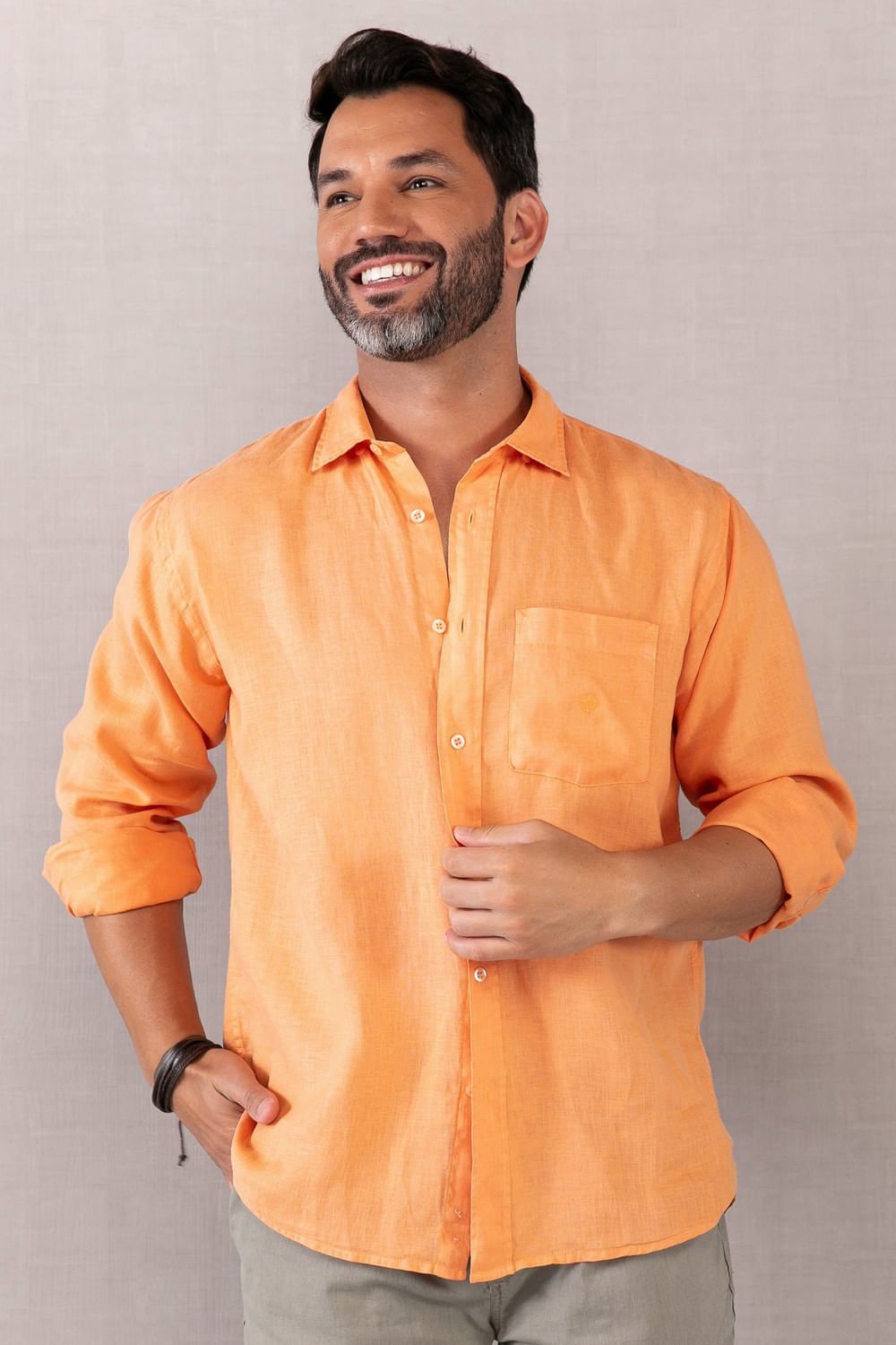 Camisa em Puro Linho ML Salmão