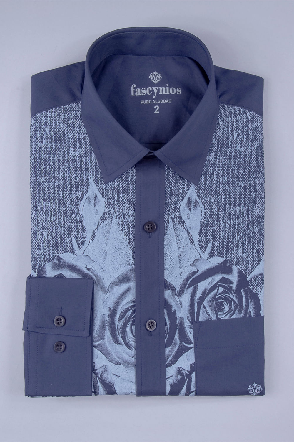 Camisa Estampa Localizada Algodão ML Azul Escuro