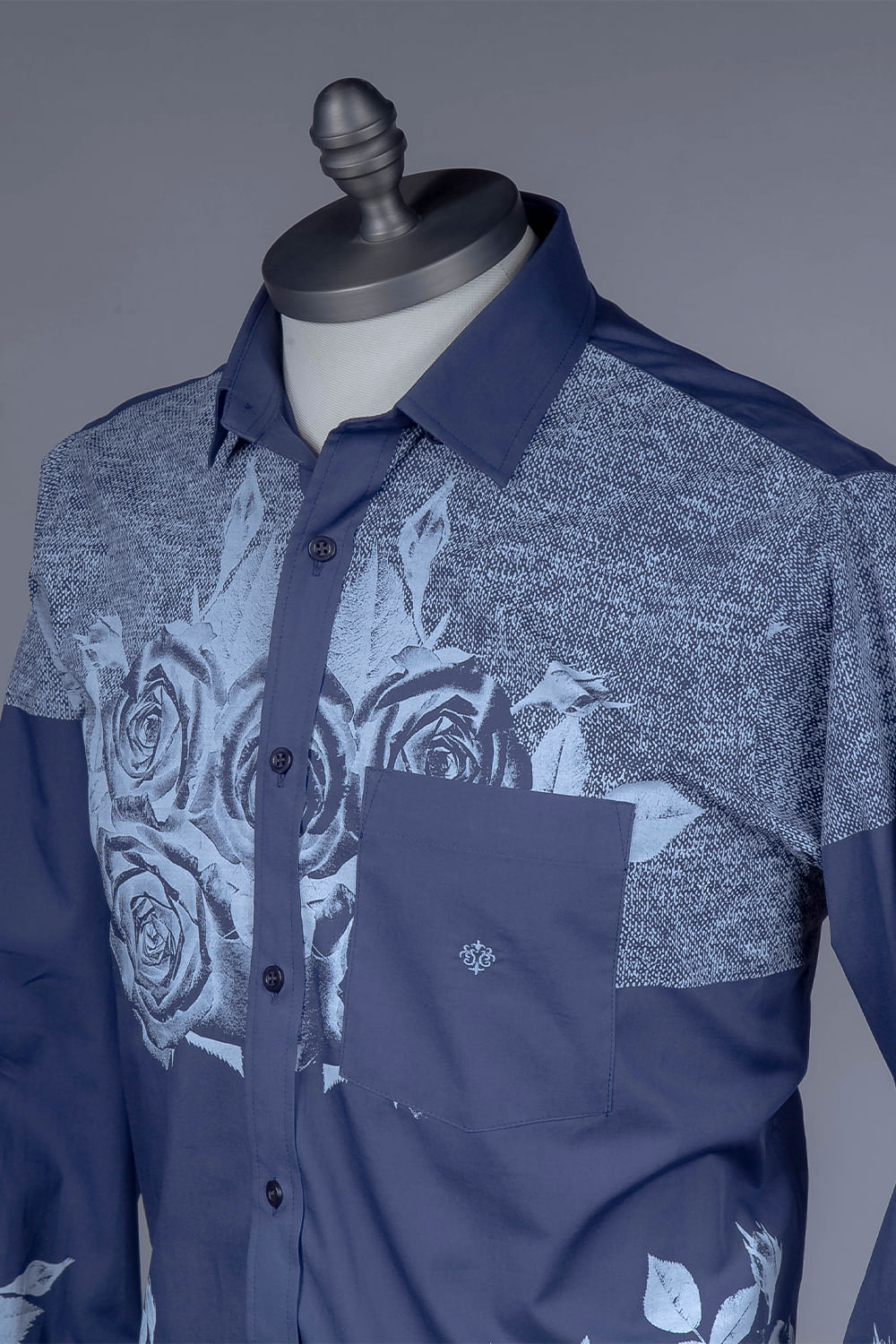 Camisa Estampa Localizada Algodão ML Azul Escuro