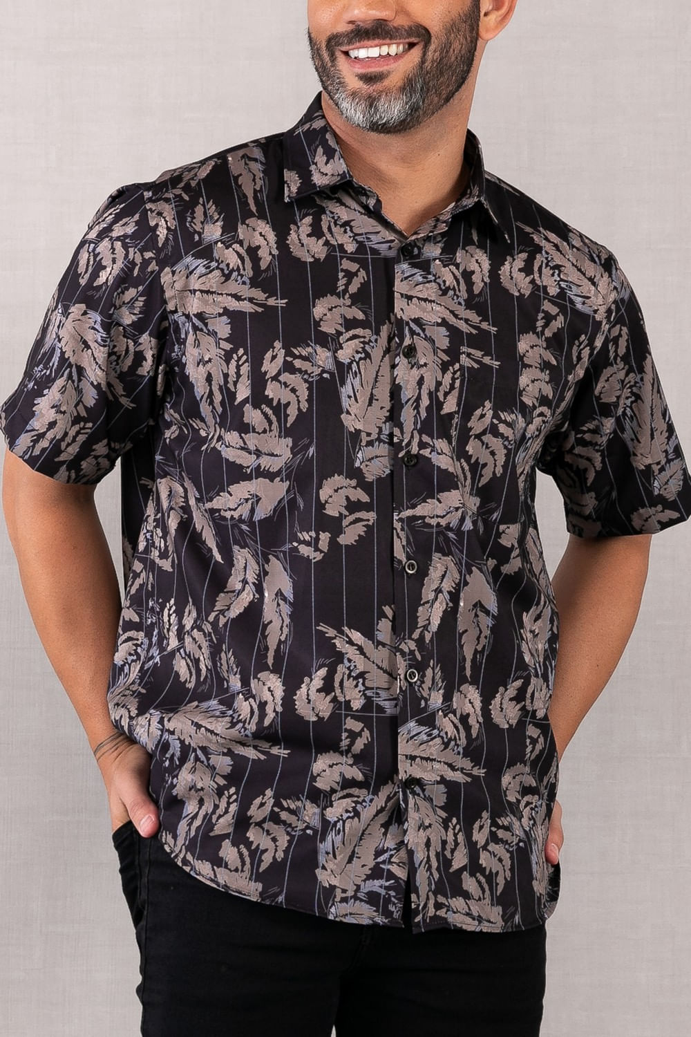 Camisa Microfibra Estampada MC Preto