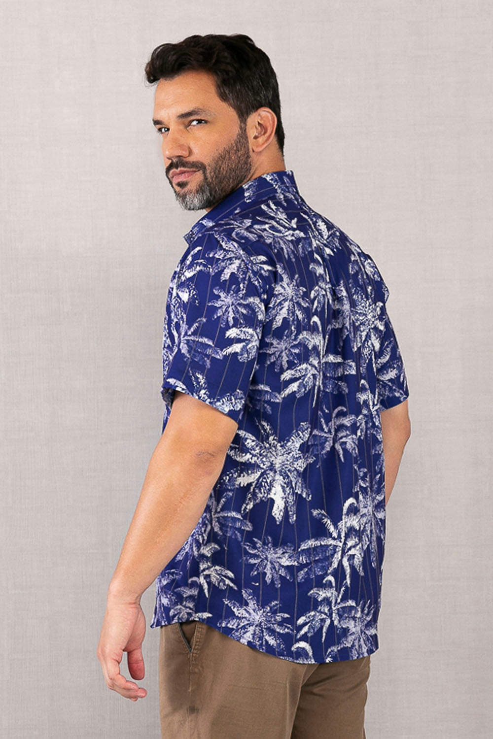 Camisa Microfibra Estampada MC Azul Escuro