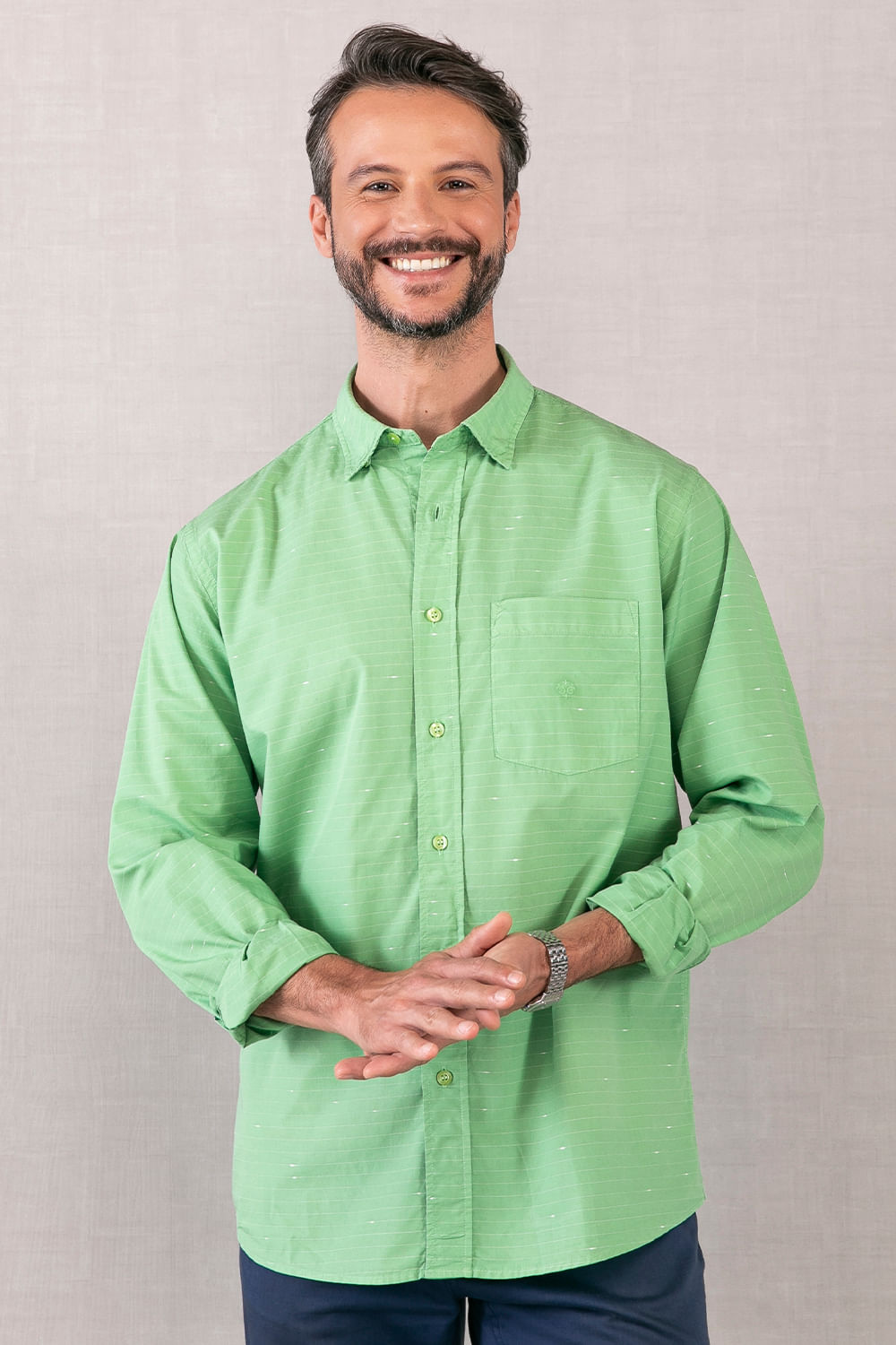 Camisa Maquinetada Algodão com Elastano ML Verde