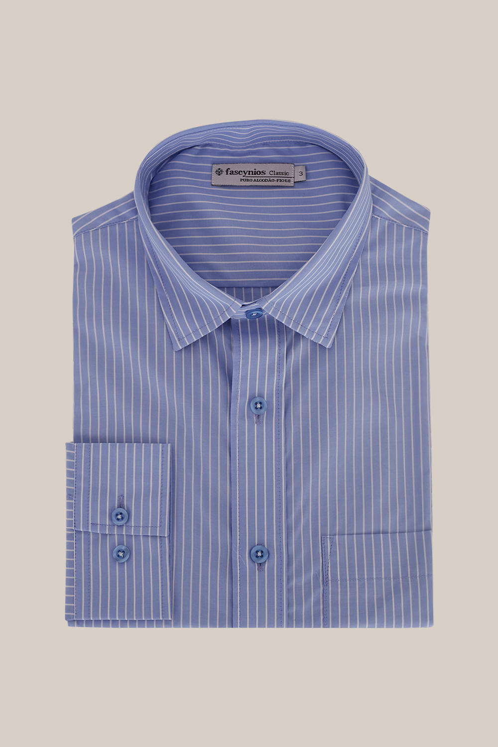 Camisa Listrada Algodão Fio 60 ML Azul Claro