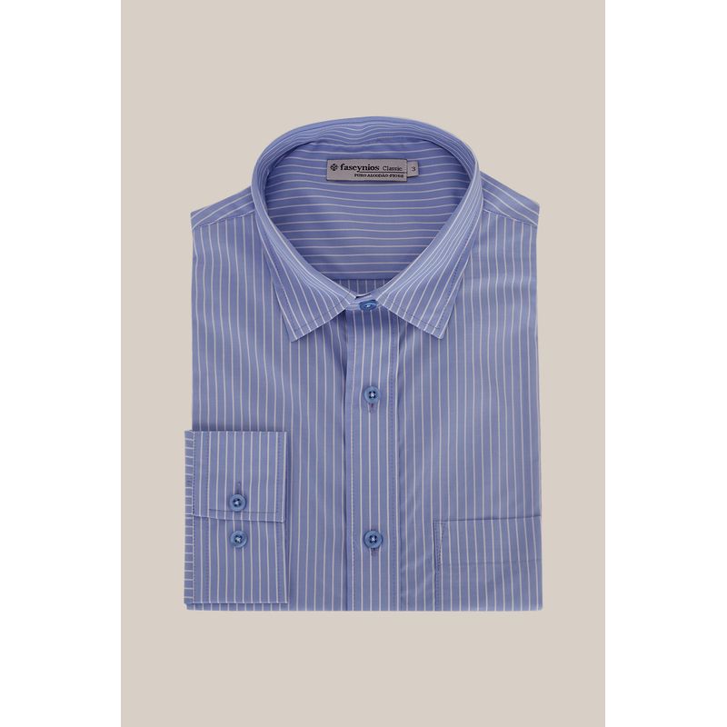 Camisa Listrada Algodão Fio 60 ML Azul Claro