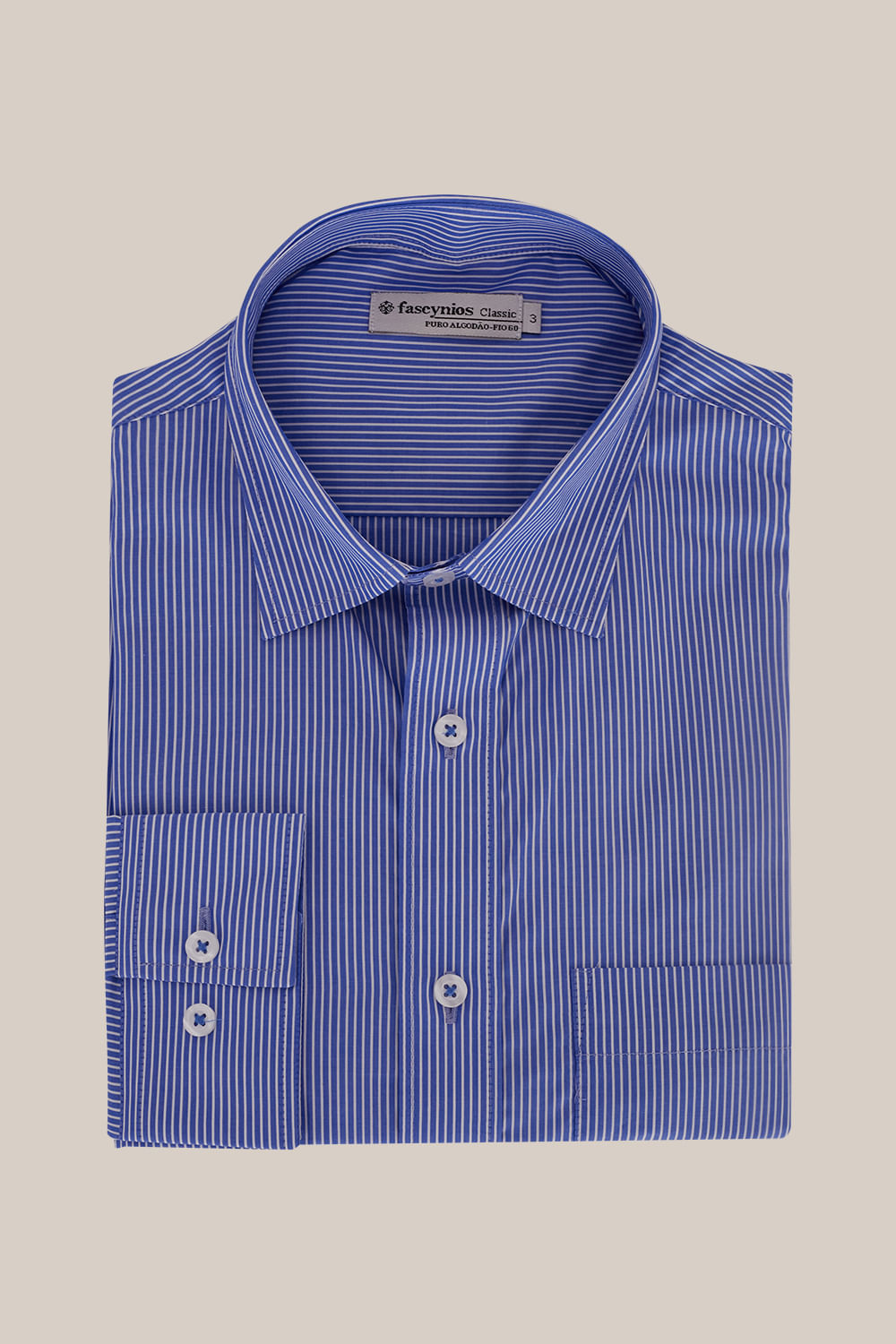 Camisa Listrada Algodão Fio 60 ML Azul Claro