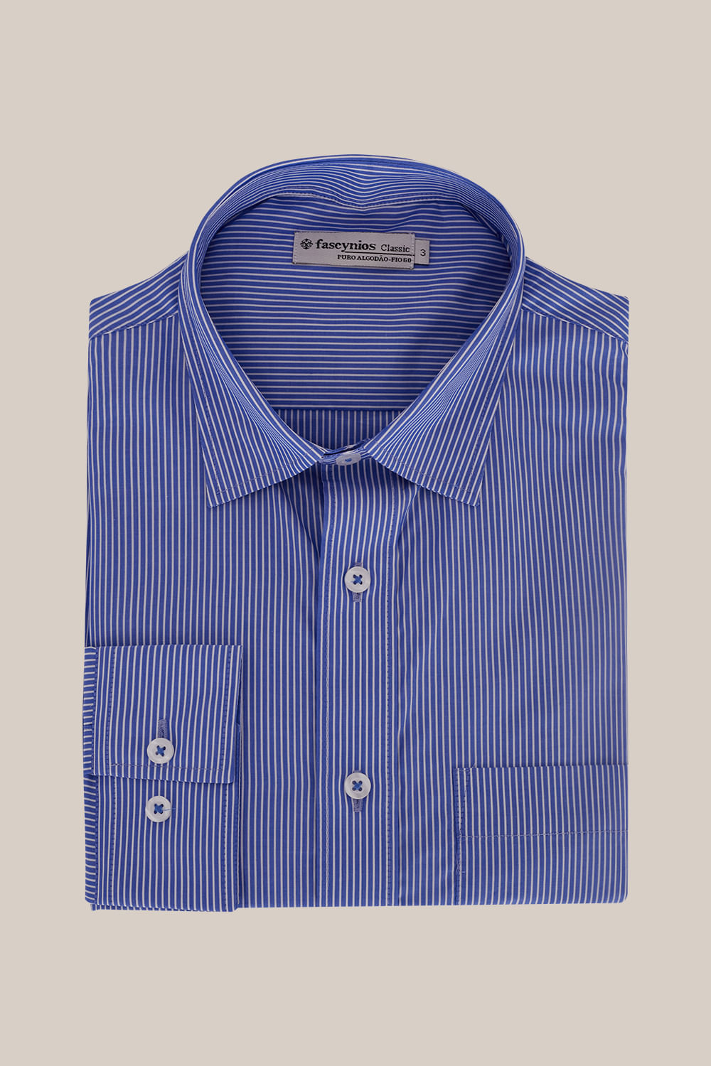Camisa Listrada Algodão Fio 60 ML Azul Claro 067 19323