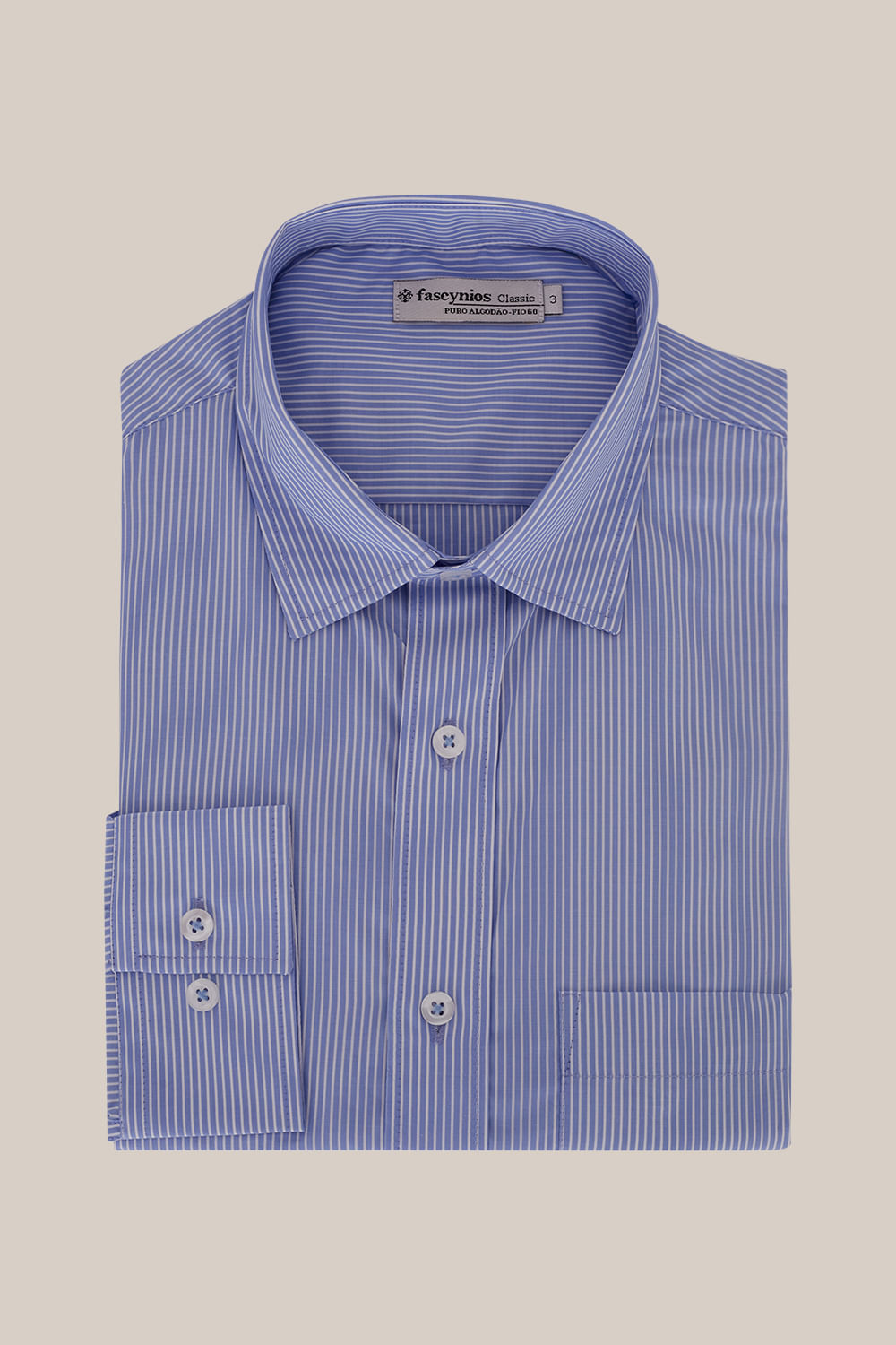 Camisa Listrada Algodão Fio 60 ML Azul Médio