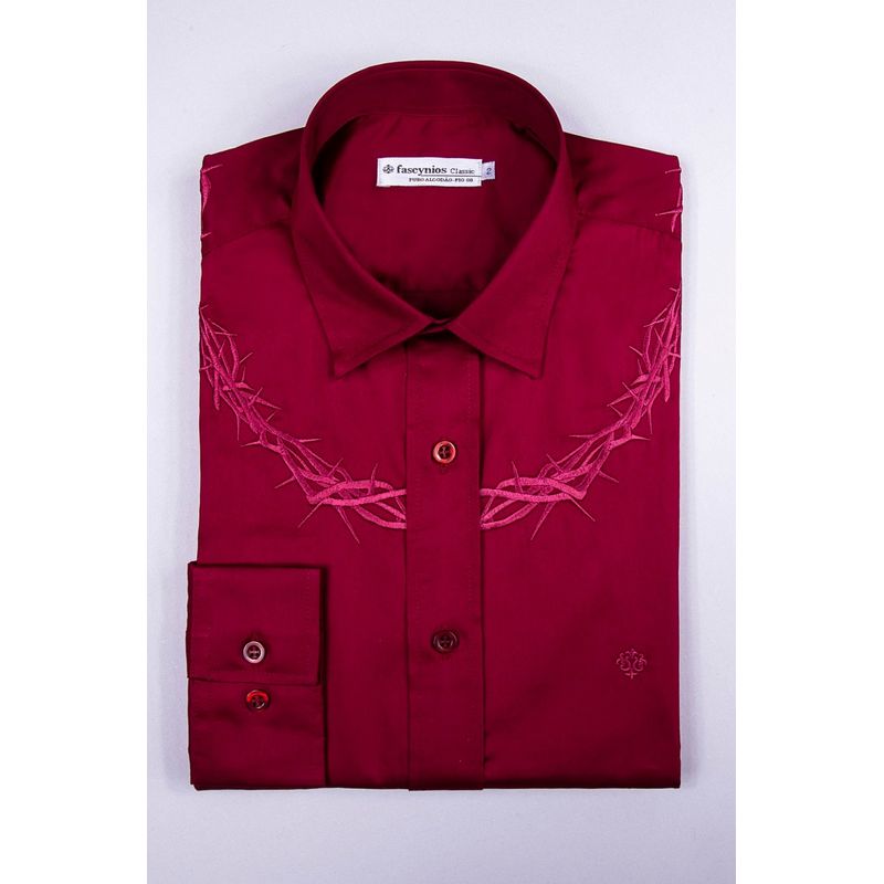 Camisa Bordada Algodão Fio 80 ML Bordo