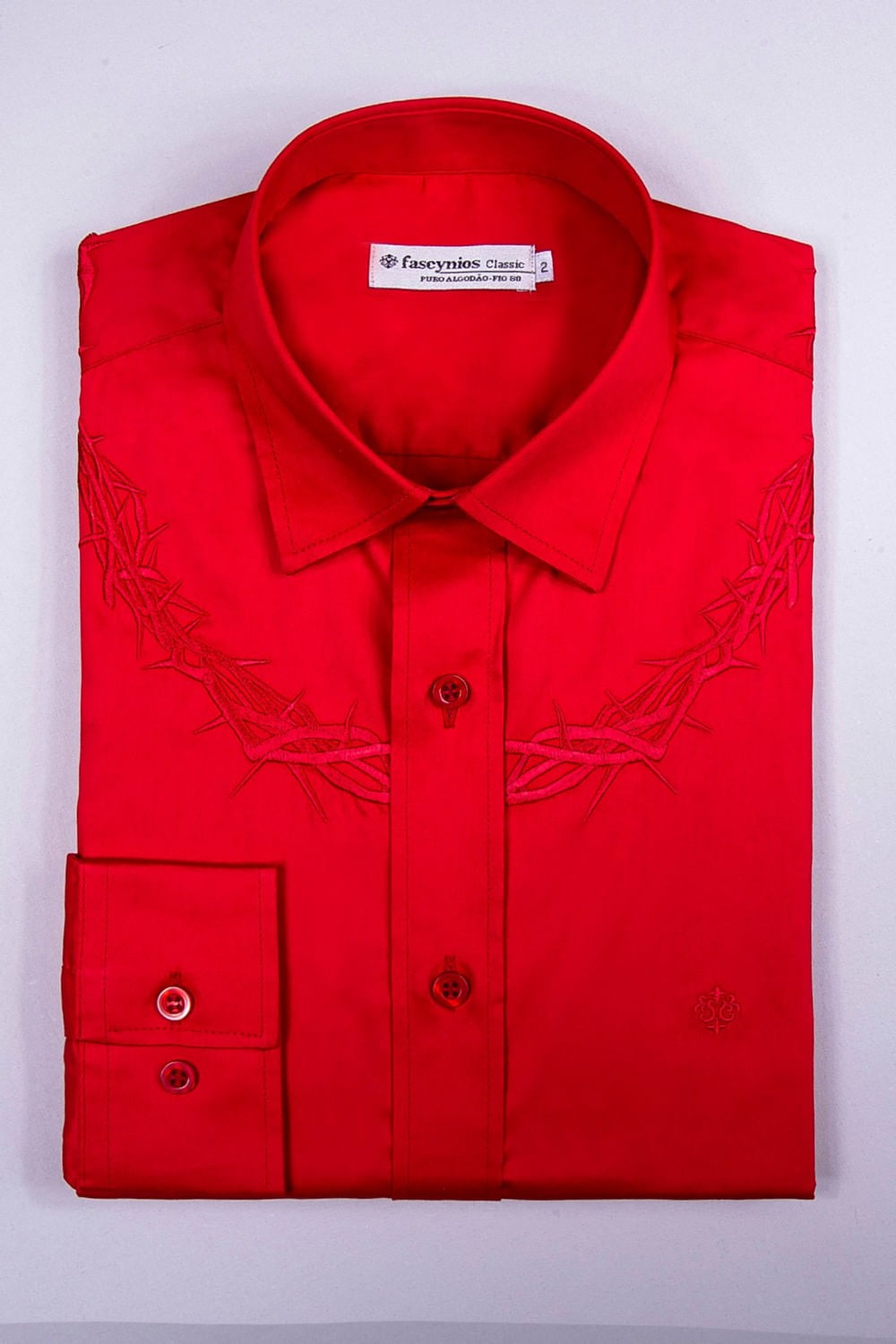 Camisa Slim Bordada Algodão Fio 80 ML Vermelho