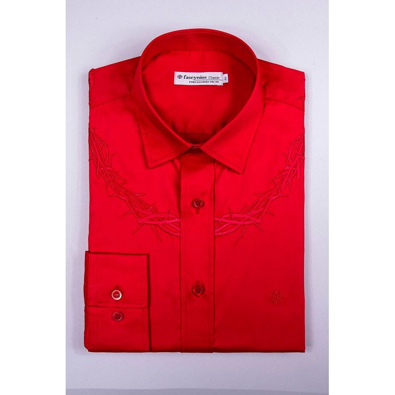 Camisa Slim Bordada Algodão Fio 80 ML Vermelho