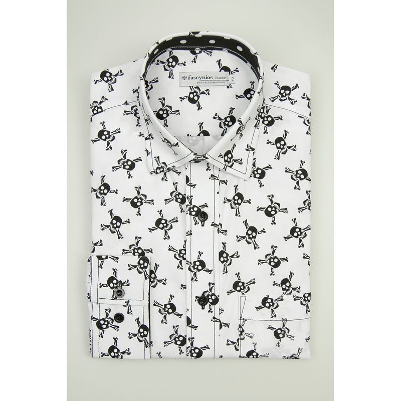 Camisa Estampada Algodão ML Branco