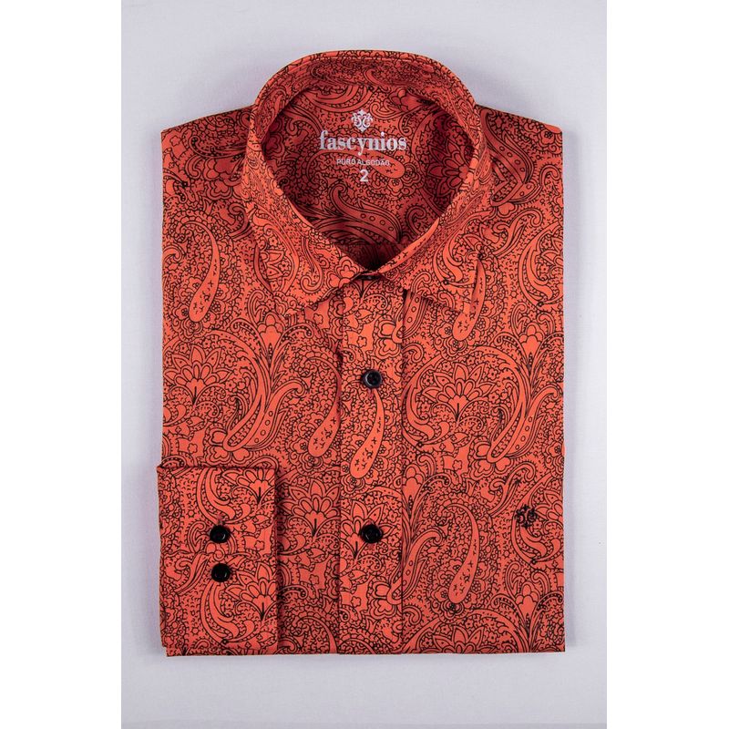 Camisa Estampada Algodão ML Laranja