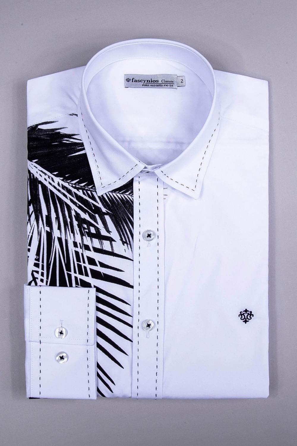 Camisa Slim Estampa Localizada Algodão ML Branco