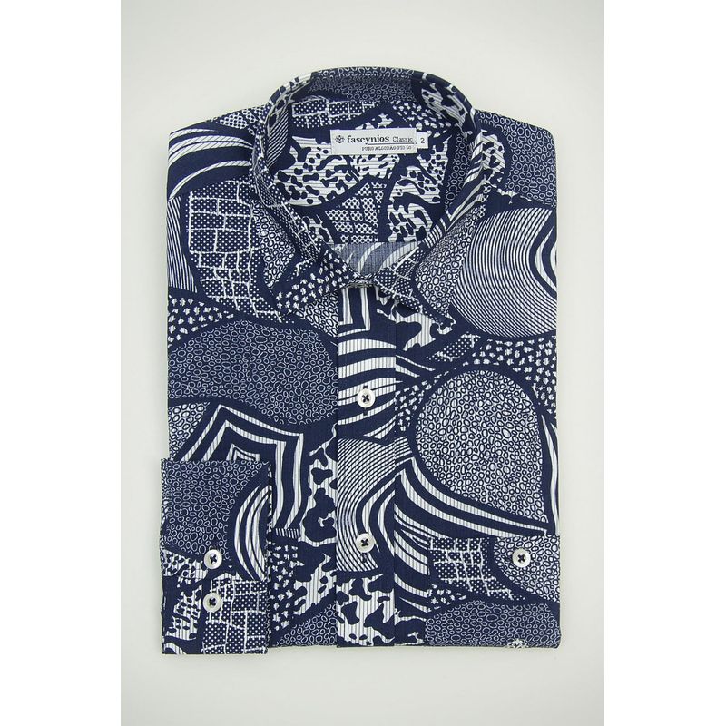 Camisa Estampada Algodão Fio 50 Azul